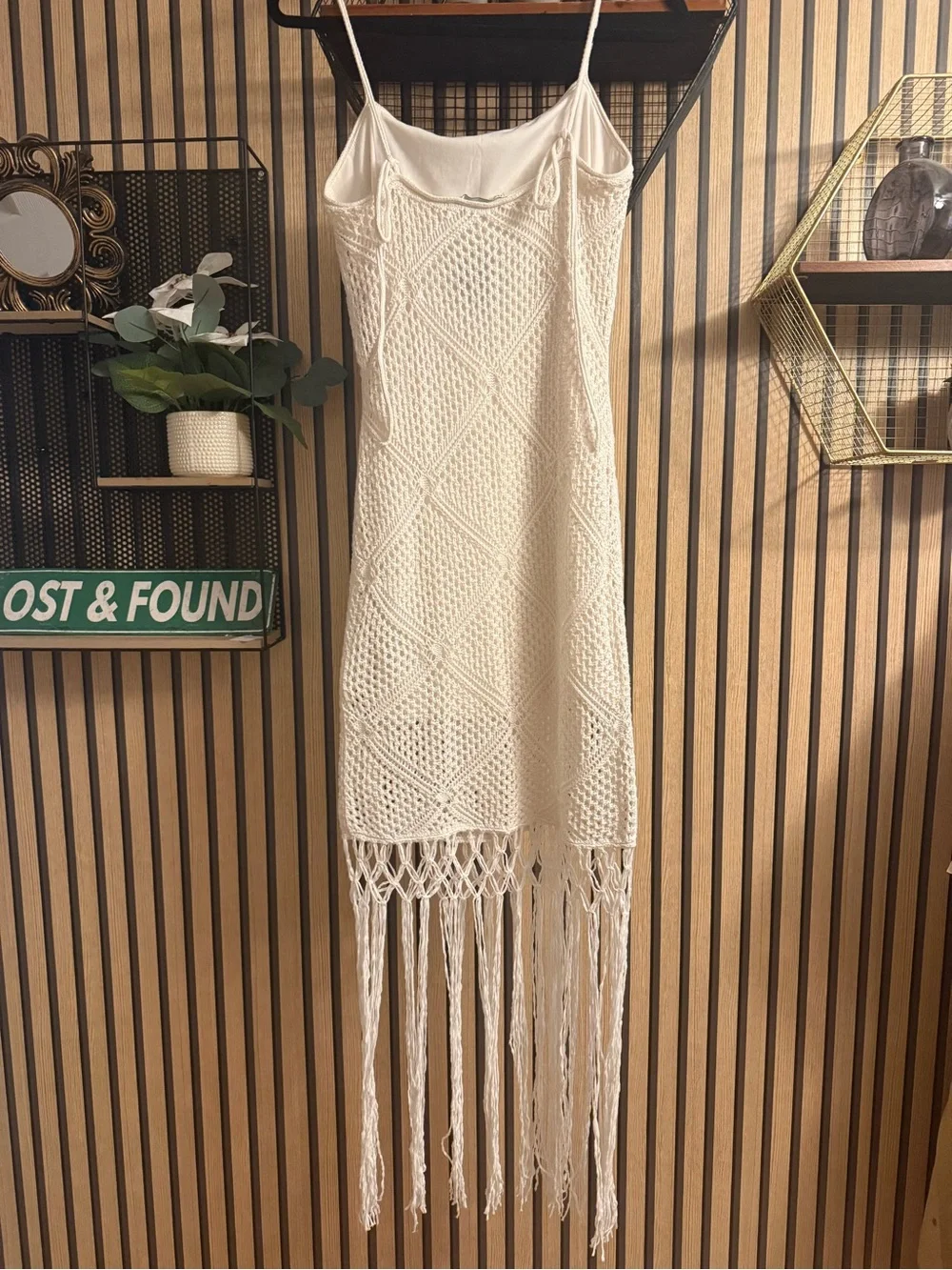 Abercrombie & Fitch Cream Crochet Fringe Maxi Dress